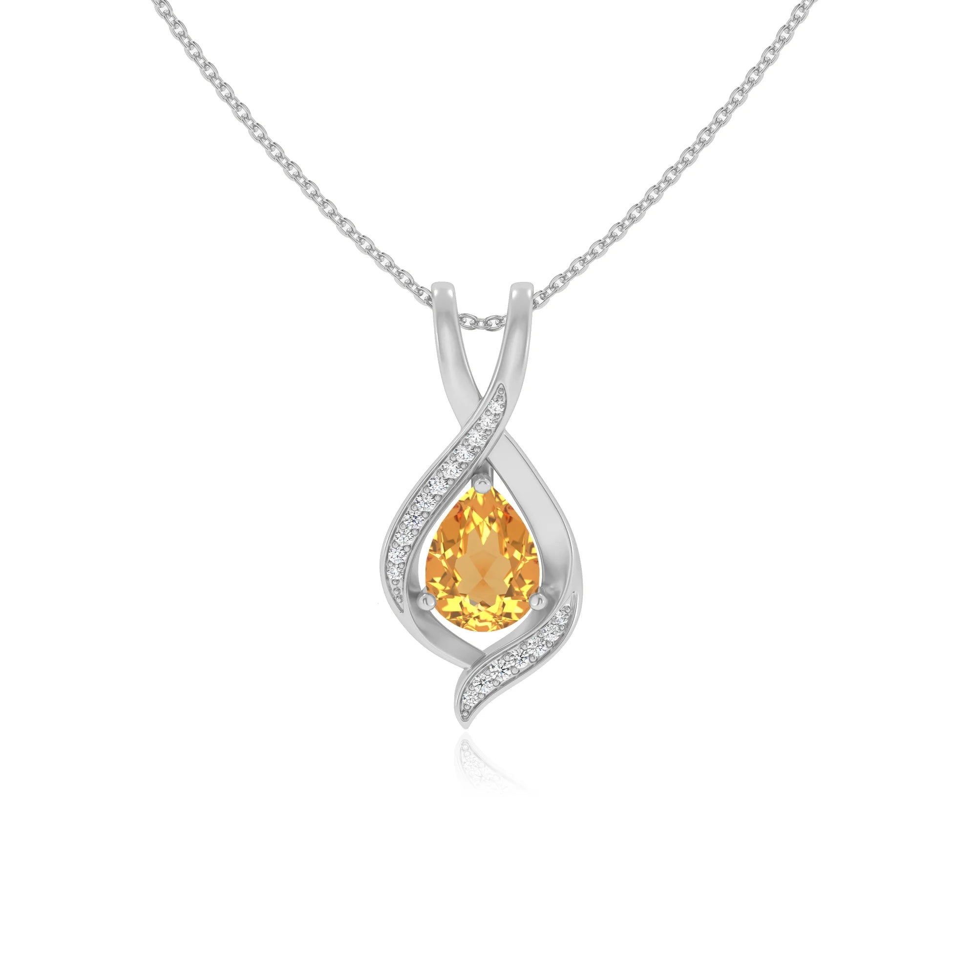 lab grown citrine pear solitaire necklaces in sterling silver 