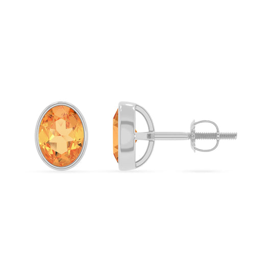 lab grown citrine oval stud earrings in white gold 