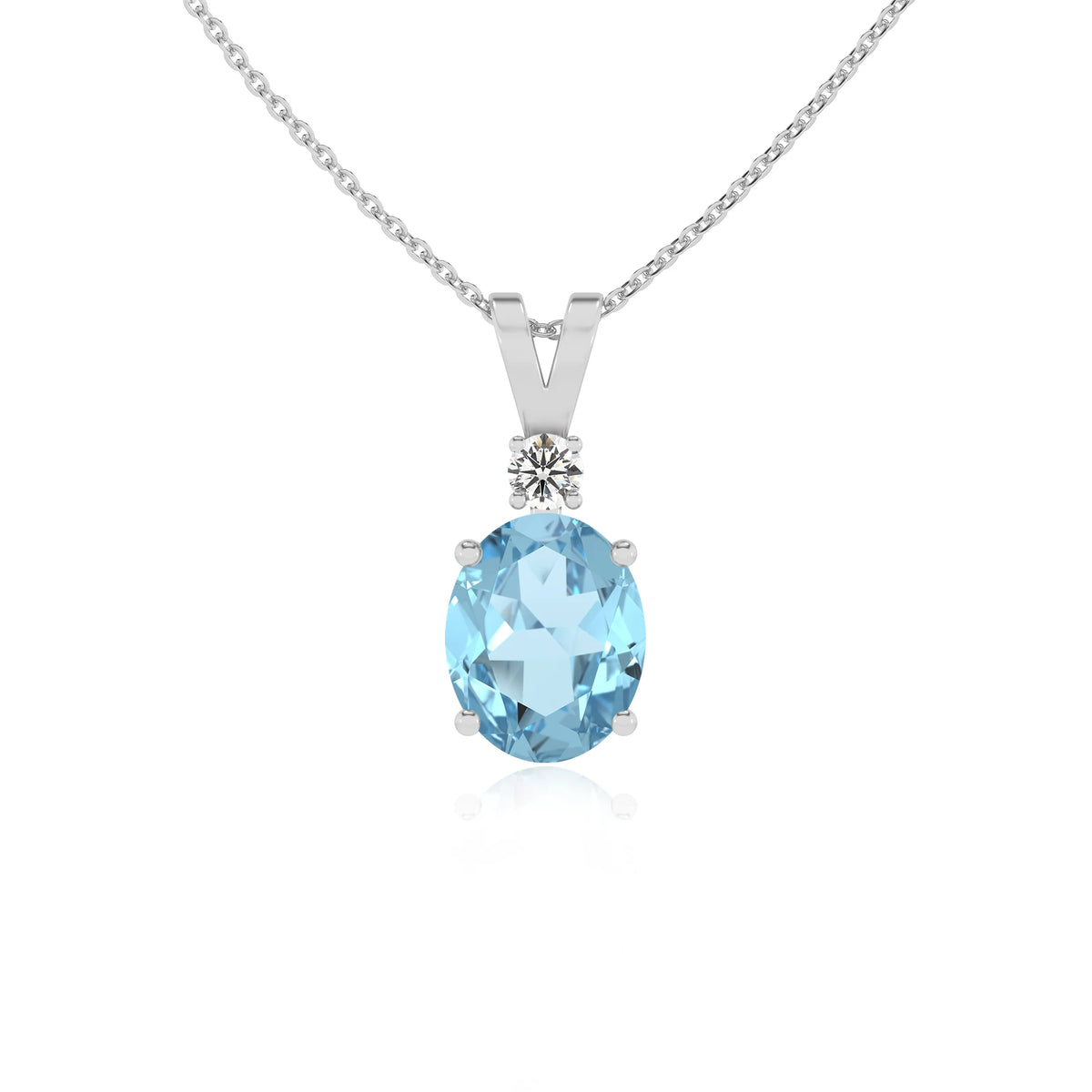 lab grown aquamarine oval solitaire v-bale necklaces in platinum 