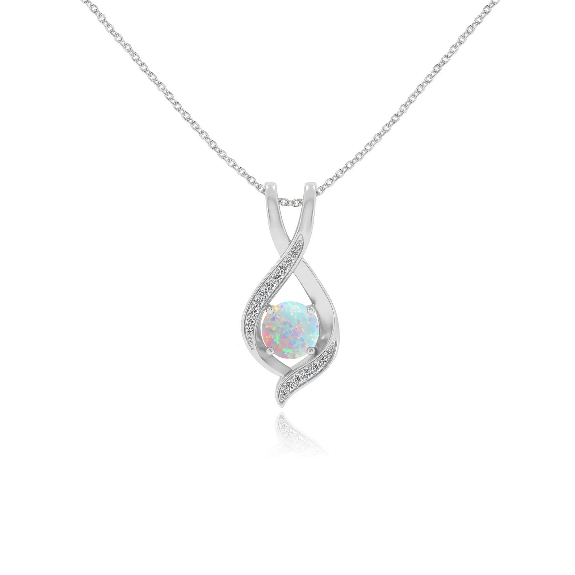 lab grown opal round solitaire necklaces in platinum 