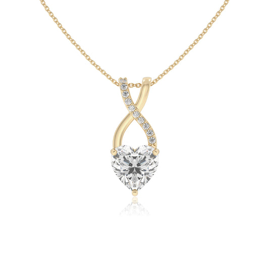 lab grown moissanite heart solitaire necklaces in yellow gold 