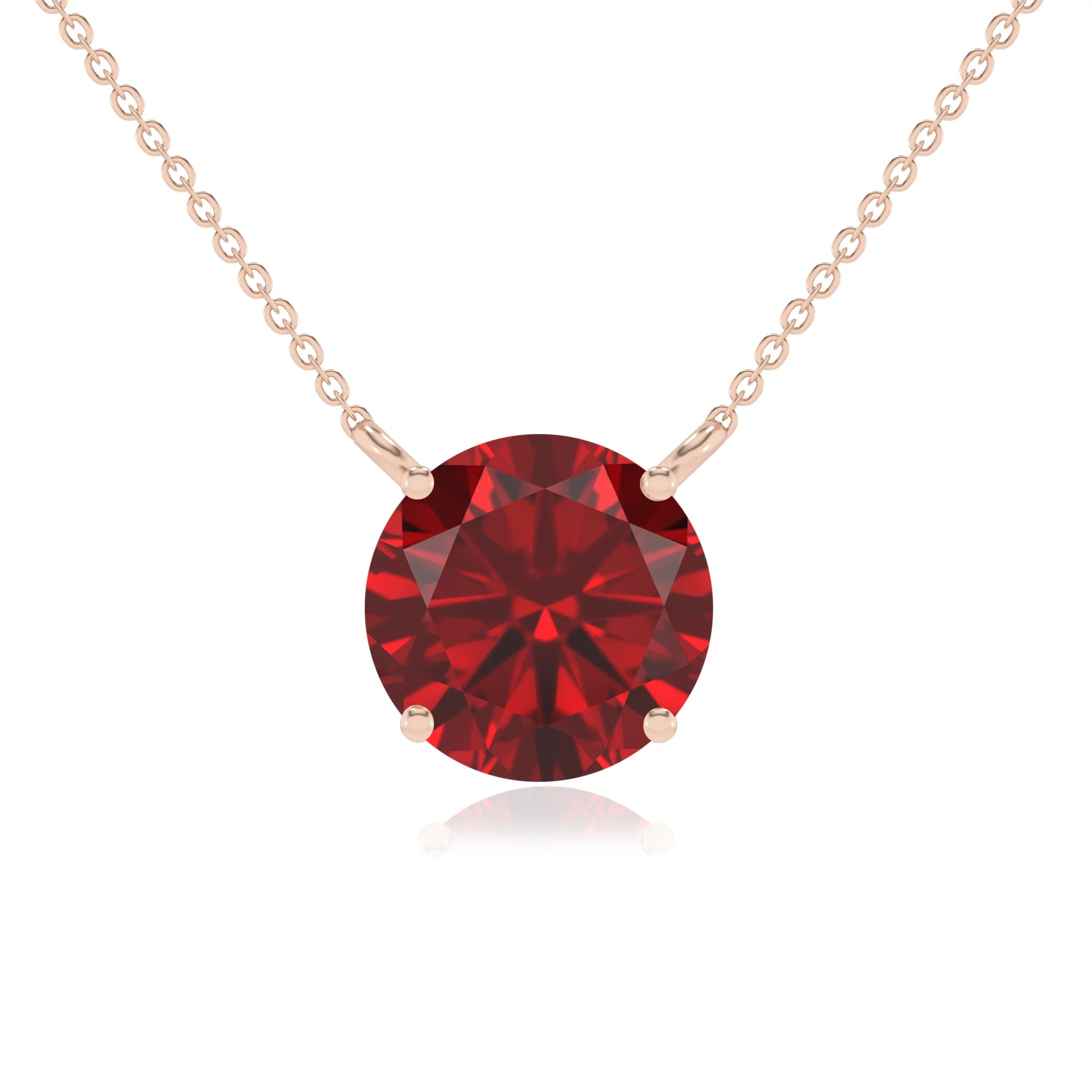 lab grown ruby round solitaire necklaces in rose gold 