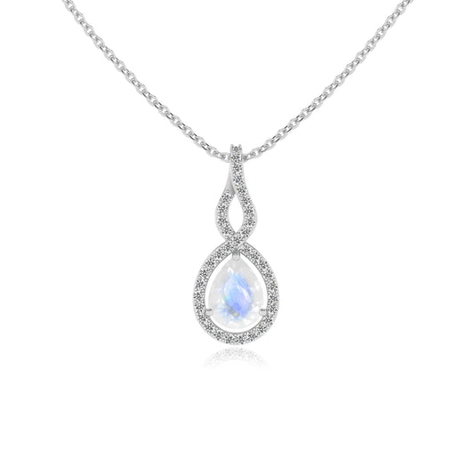natural rainbow-moonstone pear necklaces in platinum 