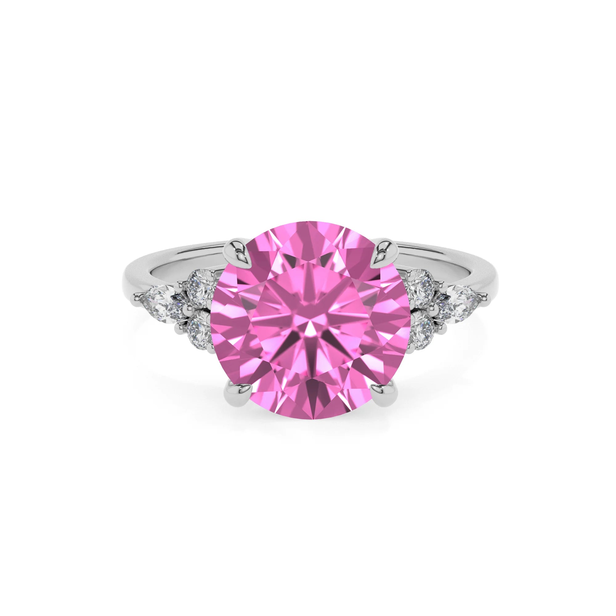 lab grown pink-sapphire round solitaire rings in sterling silver 