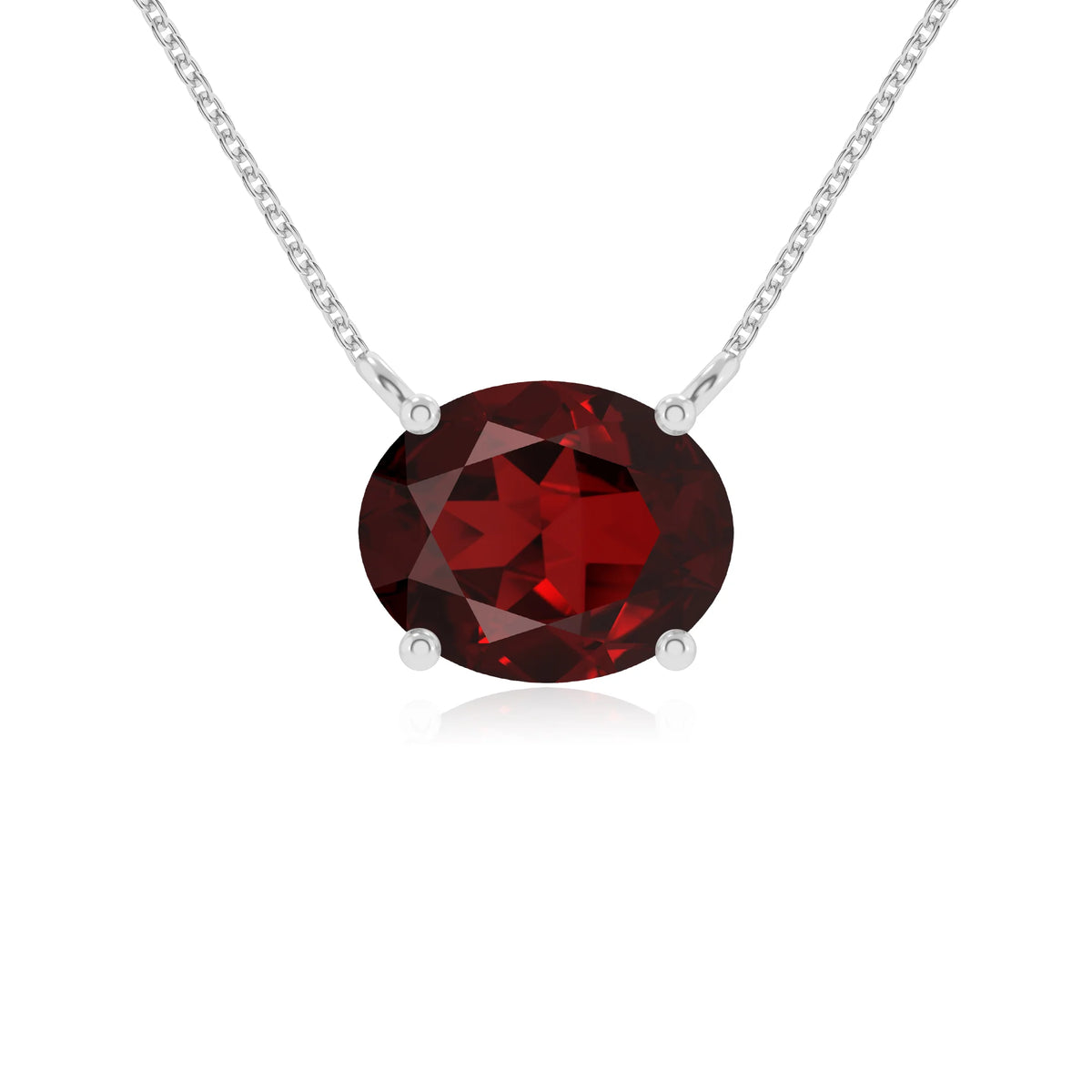 natural garnet oval solitaire necklaces in sterling silver 