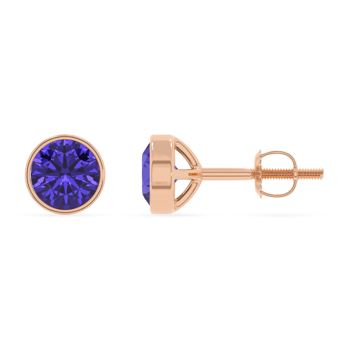 lab grown tanzanite round stud earrings in rose gold 