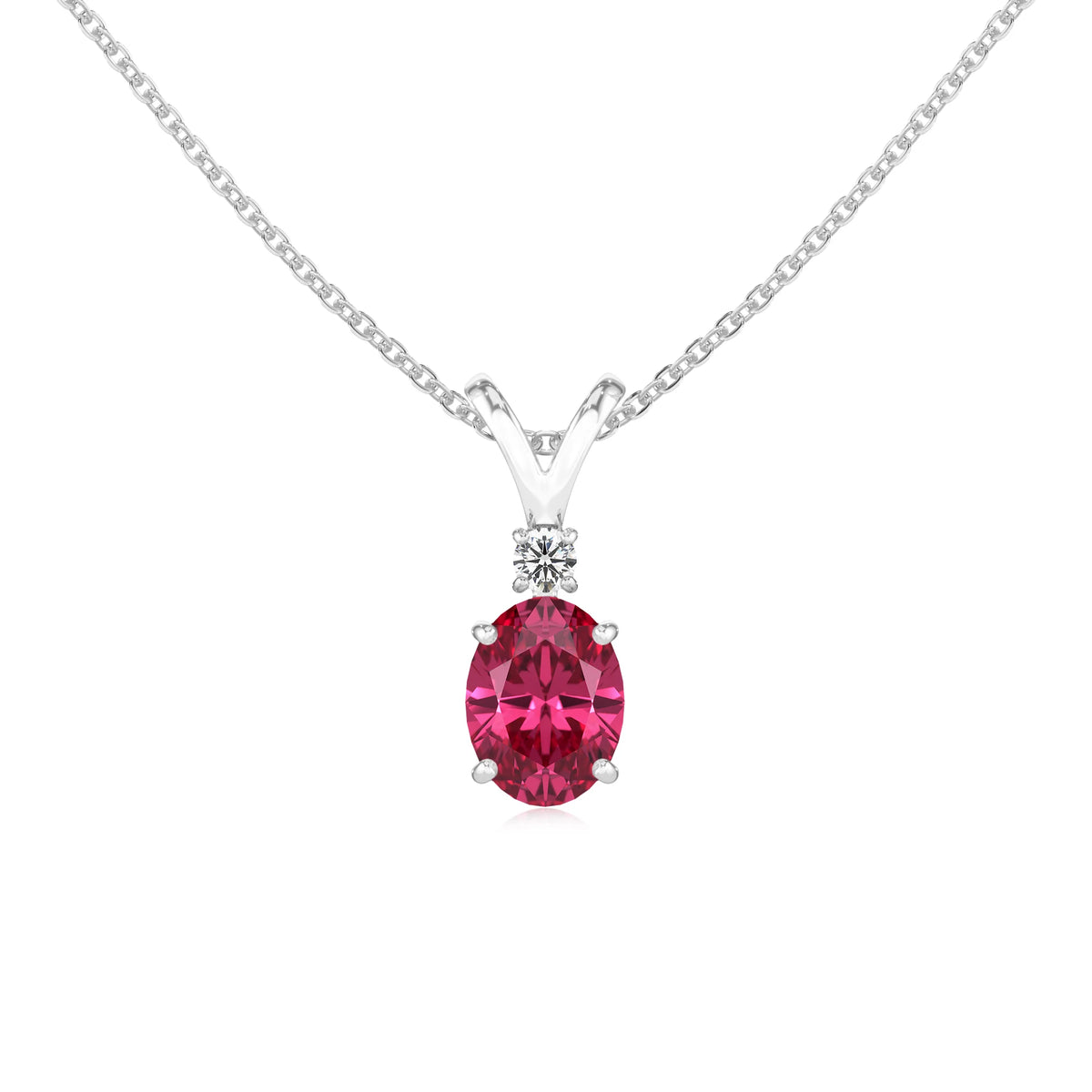 lab grown pink-tourmaline oval solitaire v-bale necklaces in sterling silver 