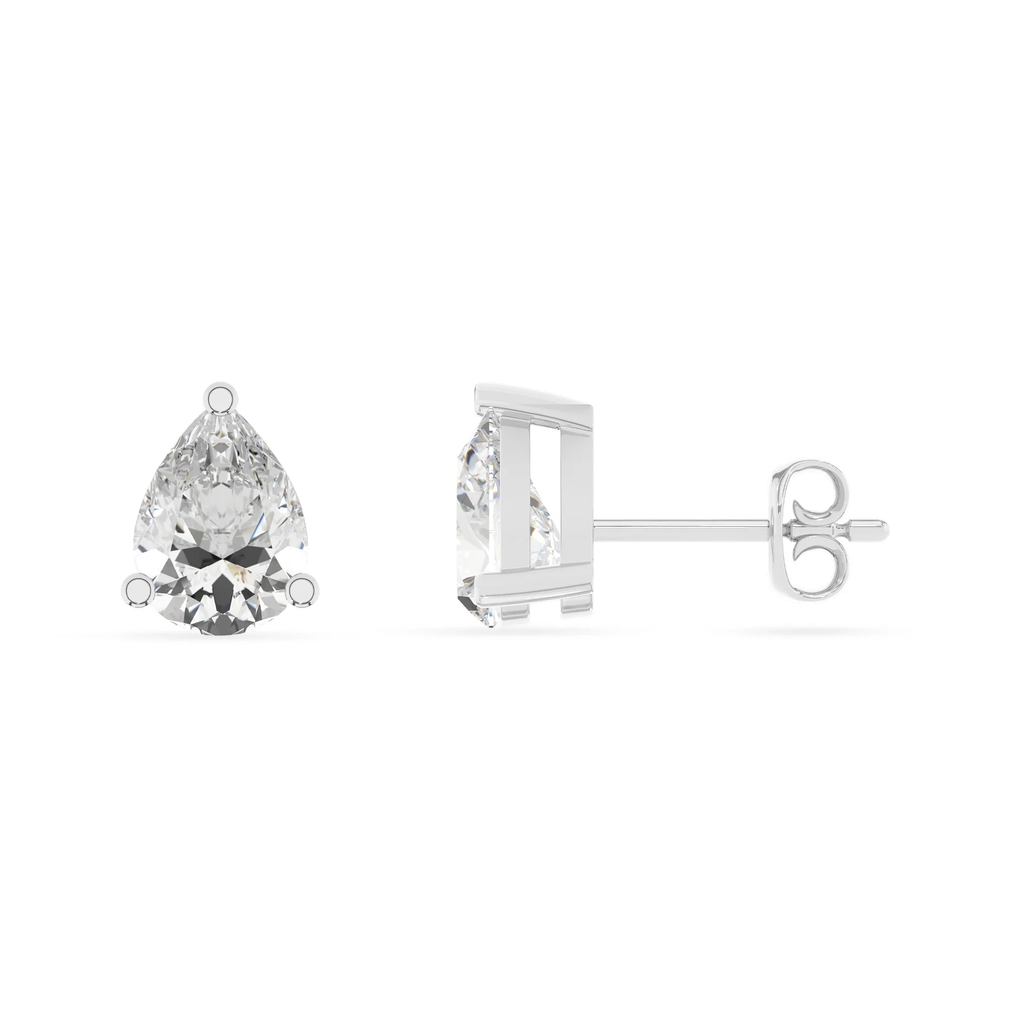 lab grown moissanite pear stud earrings in sterling silver 