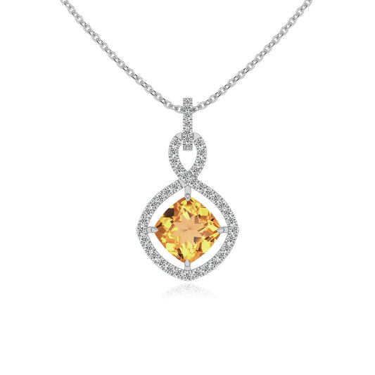 lab grown citrine cushion infinity necklaces in platinum 