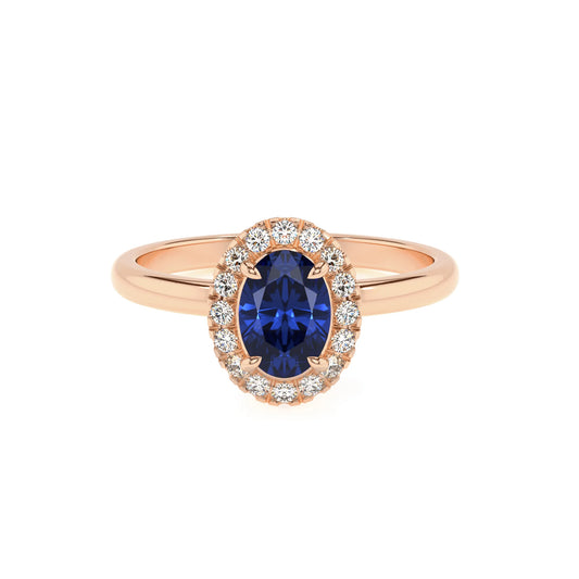 lab grown blue-sapphire oval solitaire rings in rose gold 