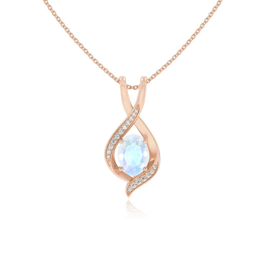 natural rainbow-moonstone oval solitaire necklaces in rose gold 