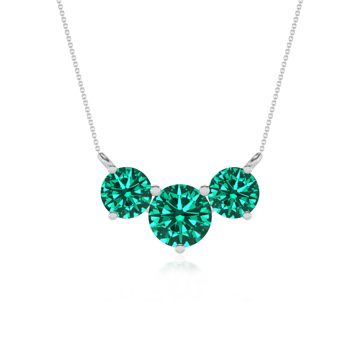 lab grown emerald round solitaire v-bale necklaces in sterling silver 