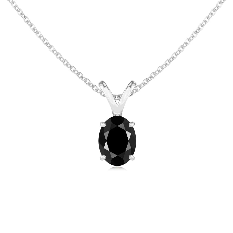 natural black-onyx oval solitaire v-bale necklaces in platinum 