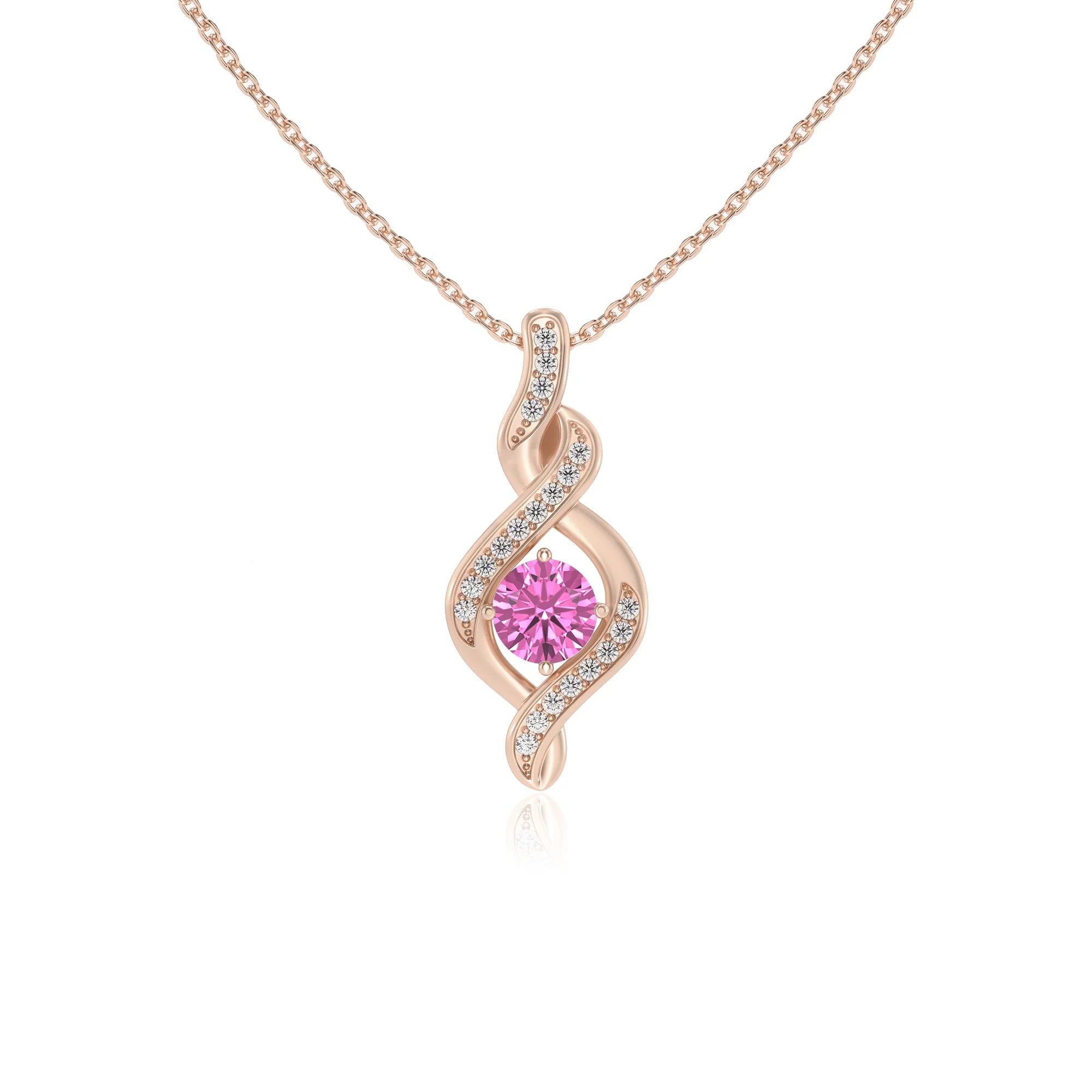 lab grown pink-sapphire round solitaire necklaces in rose gold 