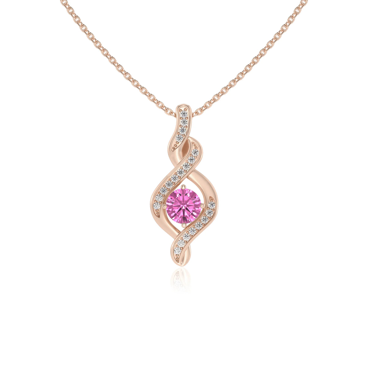 lab grown pink-sapphire round solitaire necklaces in rose gold 