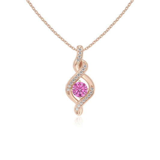 lab grown pink-sapphire round solitaire necklaces in rose gold 