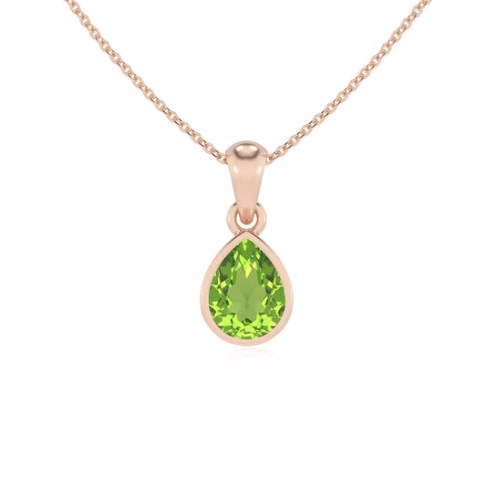 natural peridot pear solitaire necklaces in rose gold 