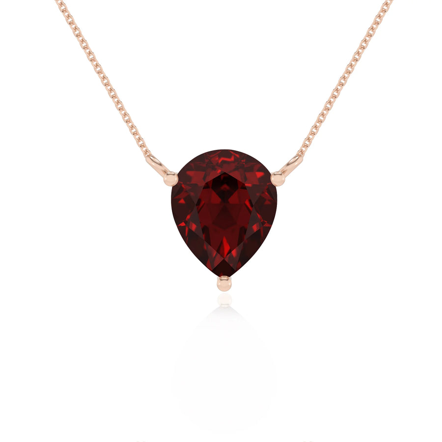 natural garnet pear solitaire necklaces in rose gold 
