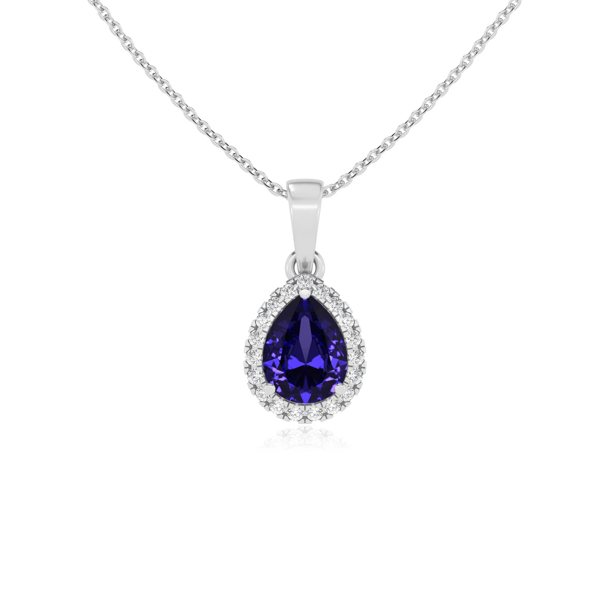 lab grown tanzanite pear solitaire necklaces in white gold 