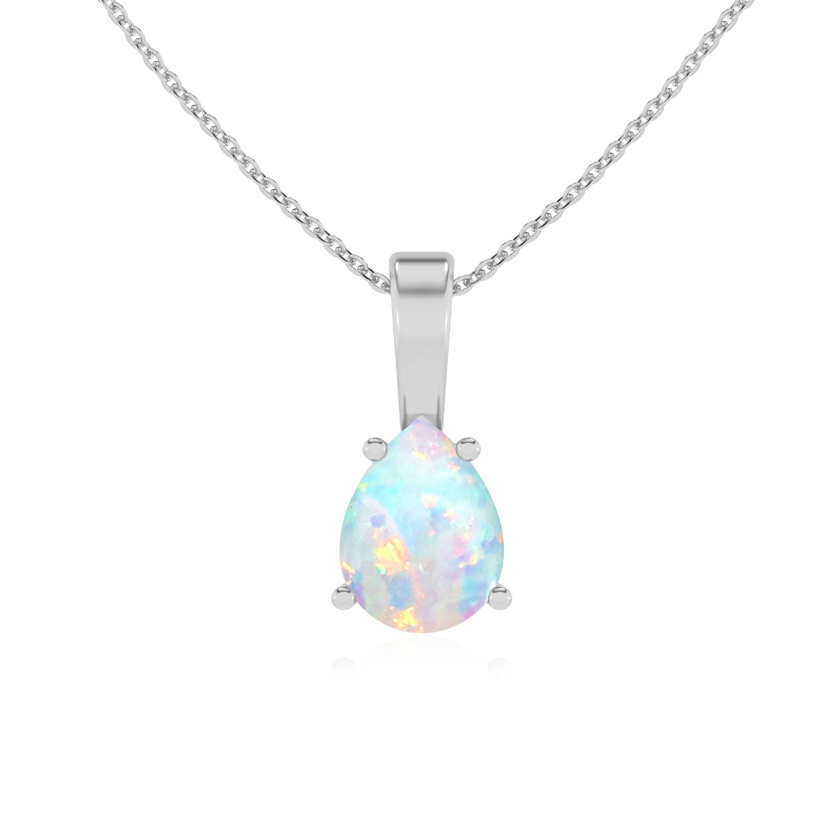 lab grown opal pear solitaire necklaces in sterling silver 