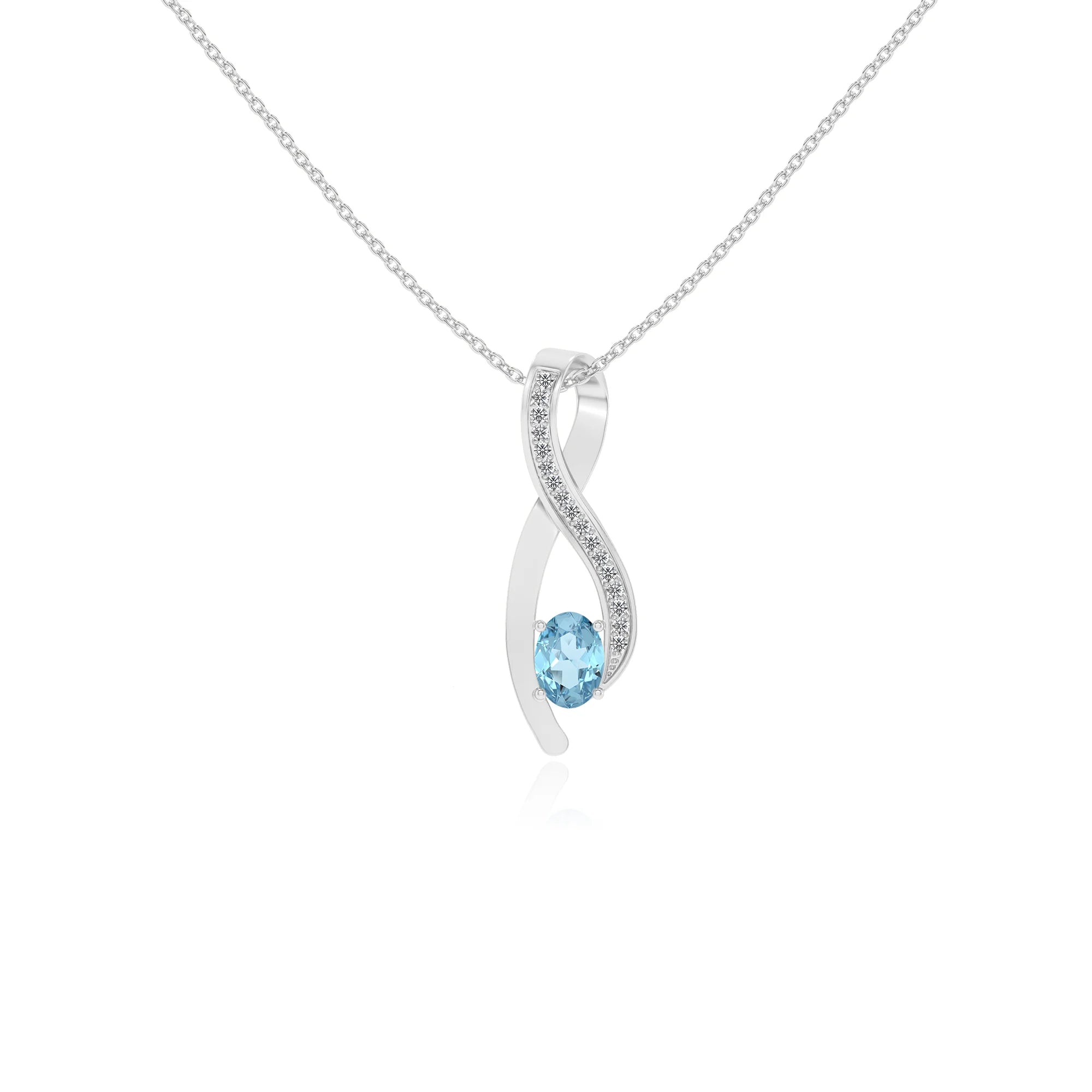 lab grown aquamarine oval solitaire necklaces in white gold 