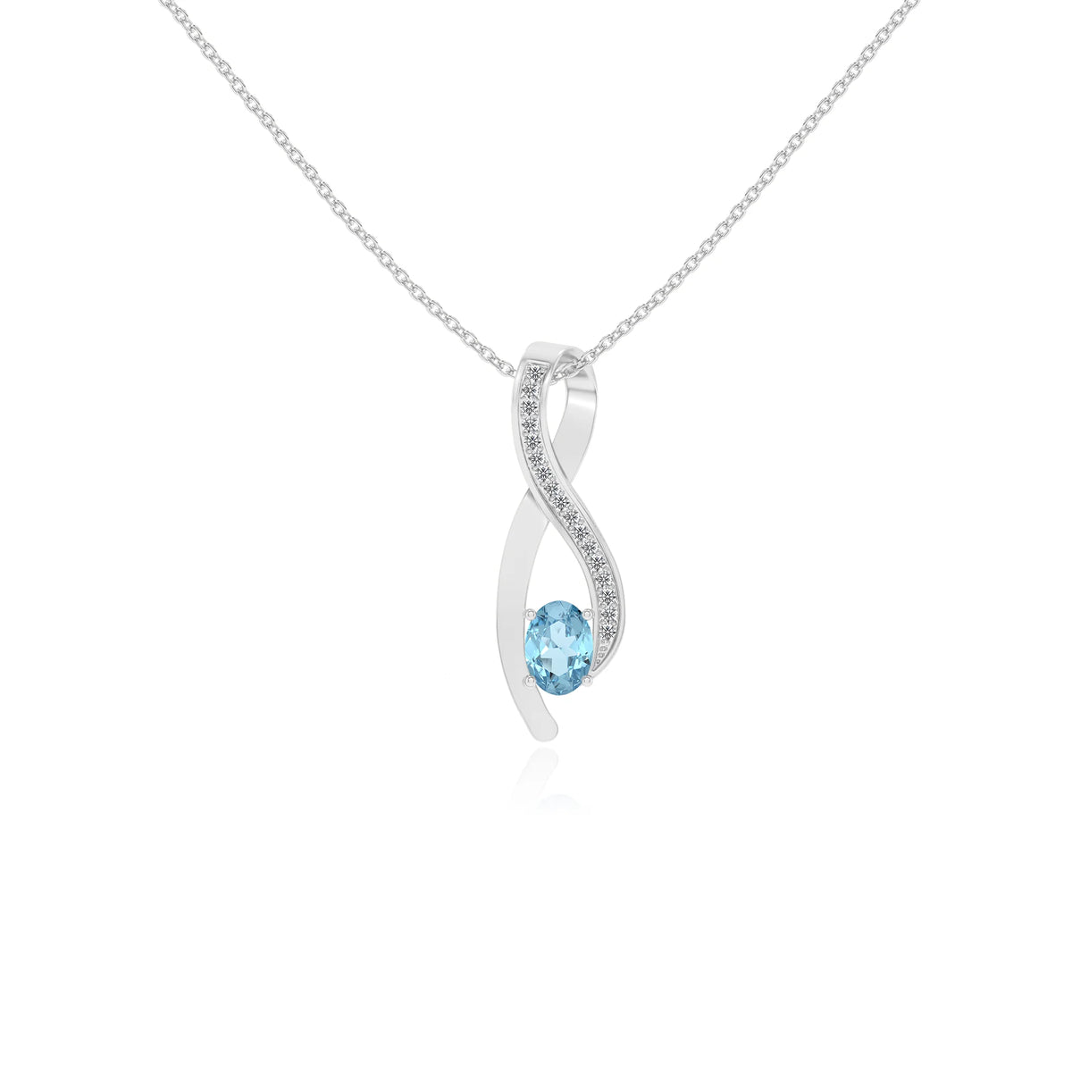 lab grown aquamarine oval solitaire necklaces in white gold 