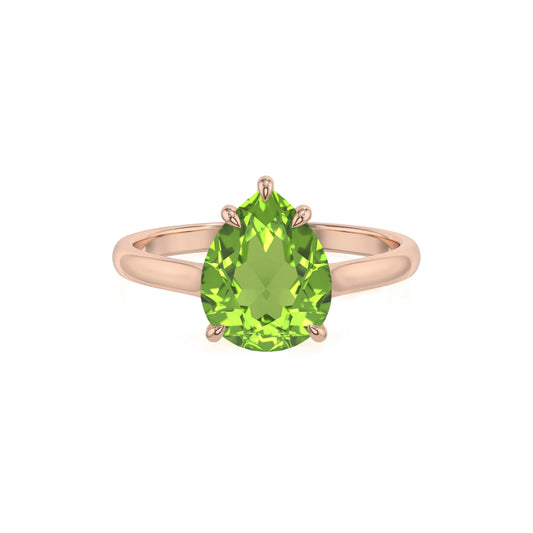 natural peridot pear solitaire rings in rose gold 