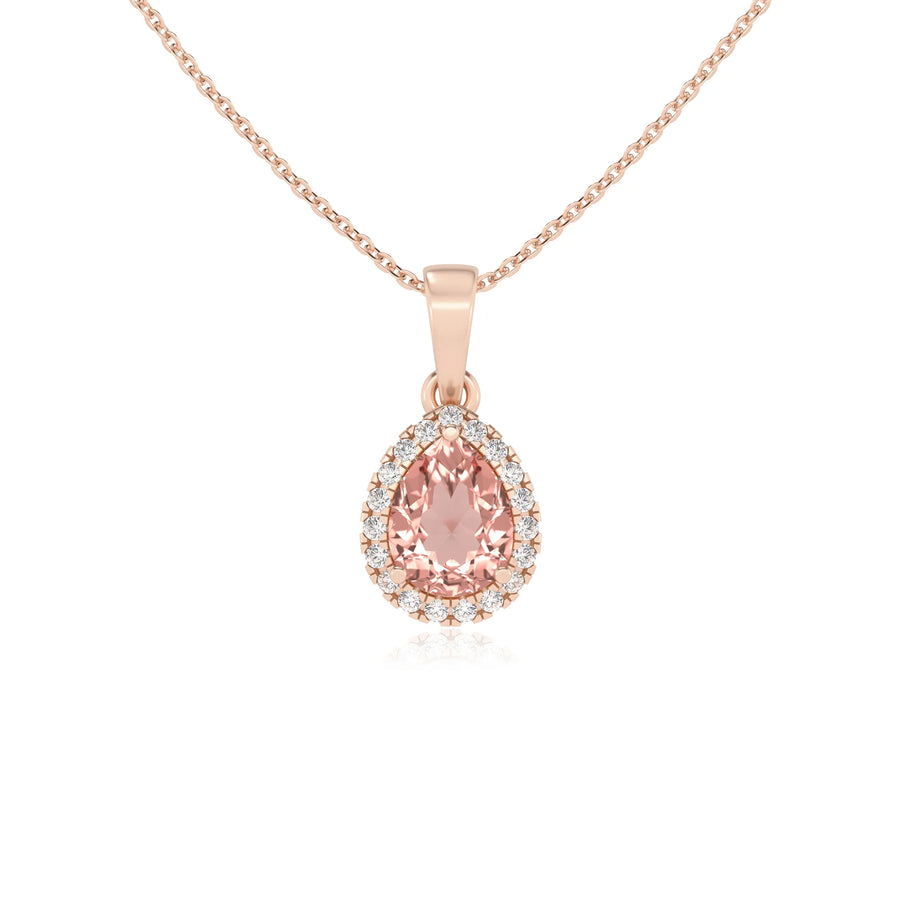 lab grown morganite pear solitaire necklaces in rose gold 