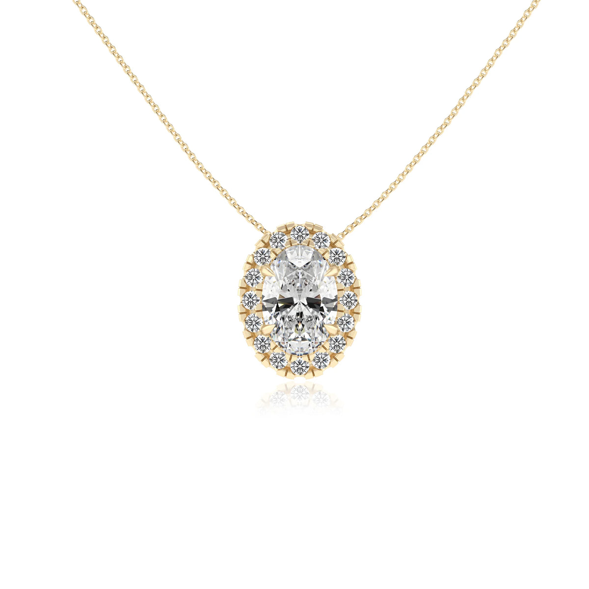 lab grown moissanite oval solitaire necklaces in yellow gold 