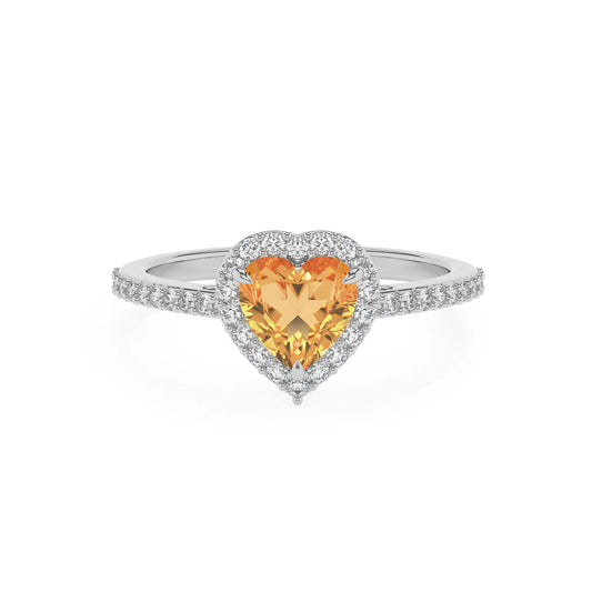 lab grown citrine heart solitaire rings in platinum 