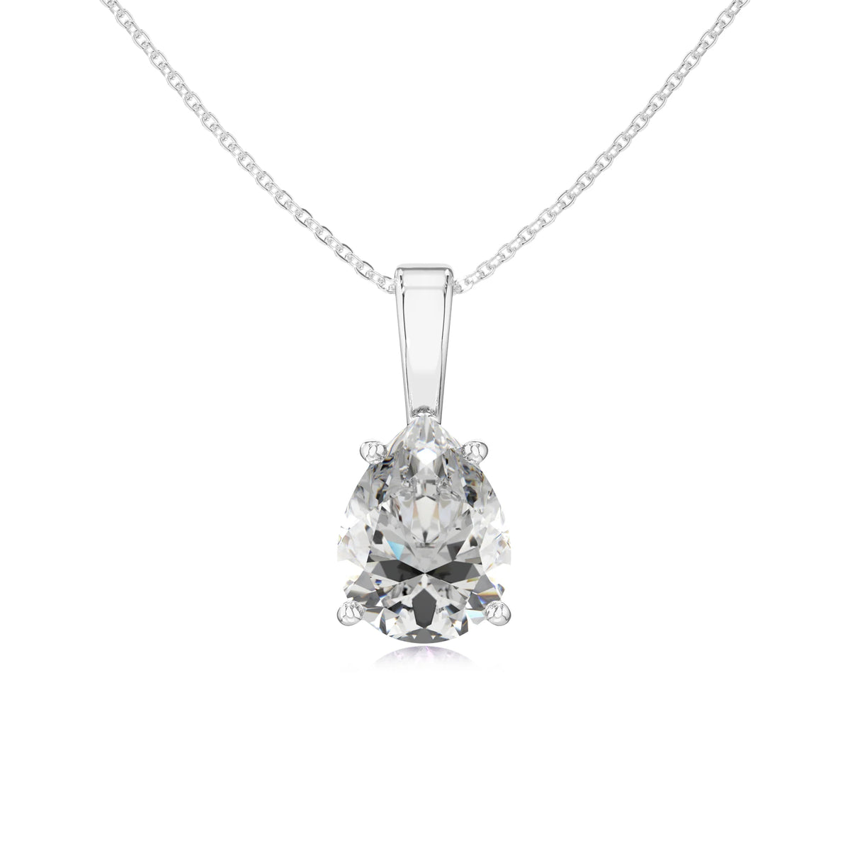 lab grown moissanite pear solitaire necklaces in white gold 
