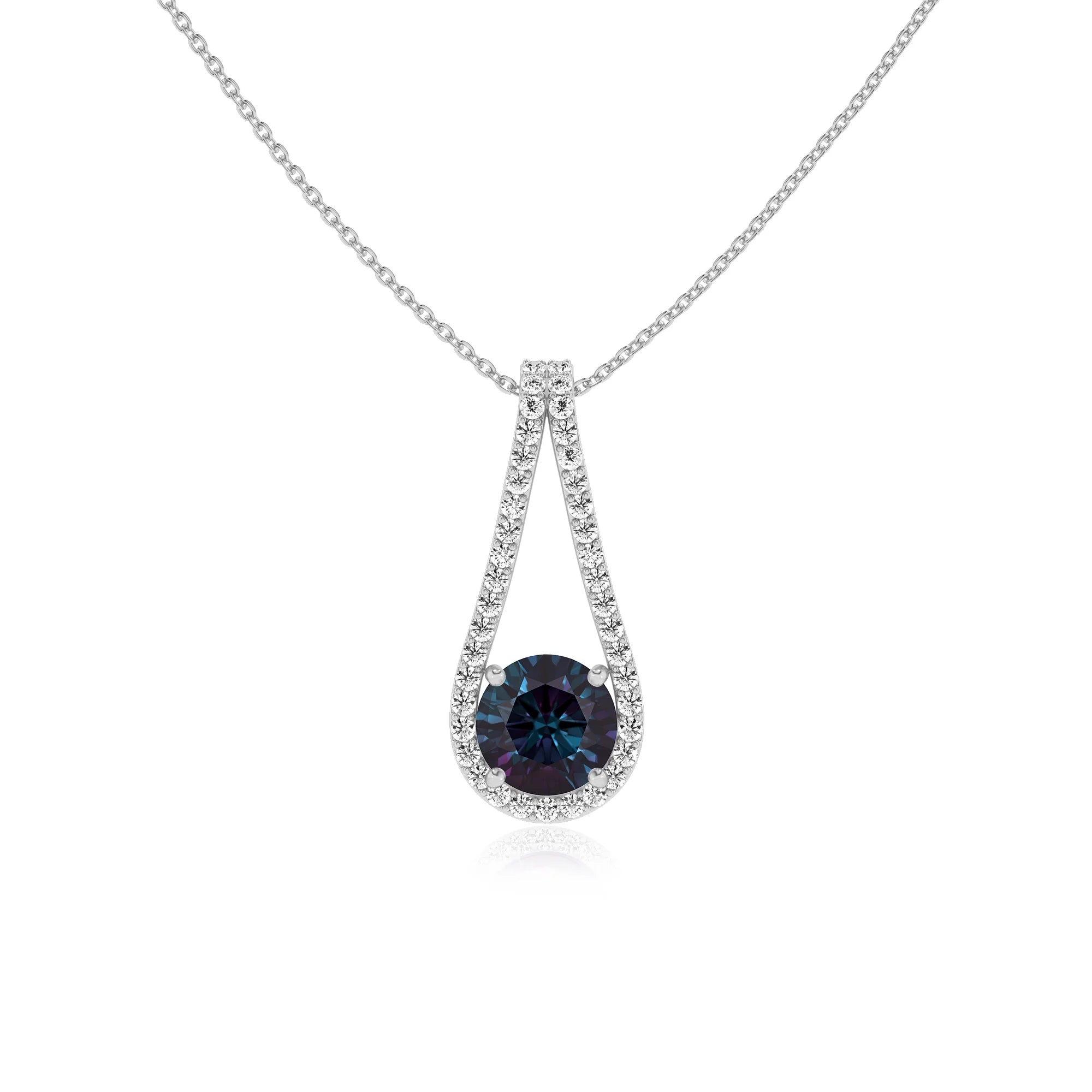 lab grown alexandrite round solitaire v-bale necklaces in platinum 
