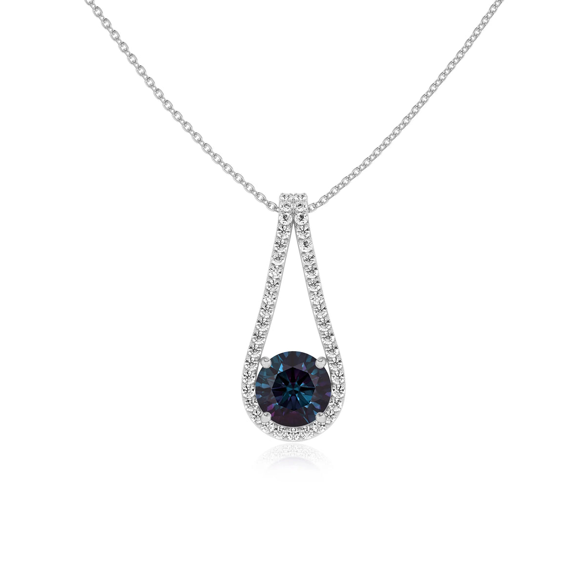 lab grown alexandrite round solitaire v-bale necklaces in platinum 