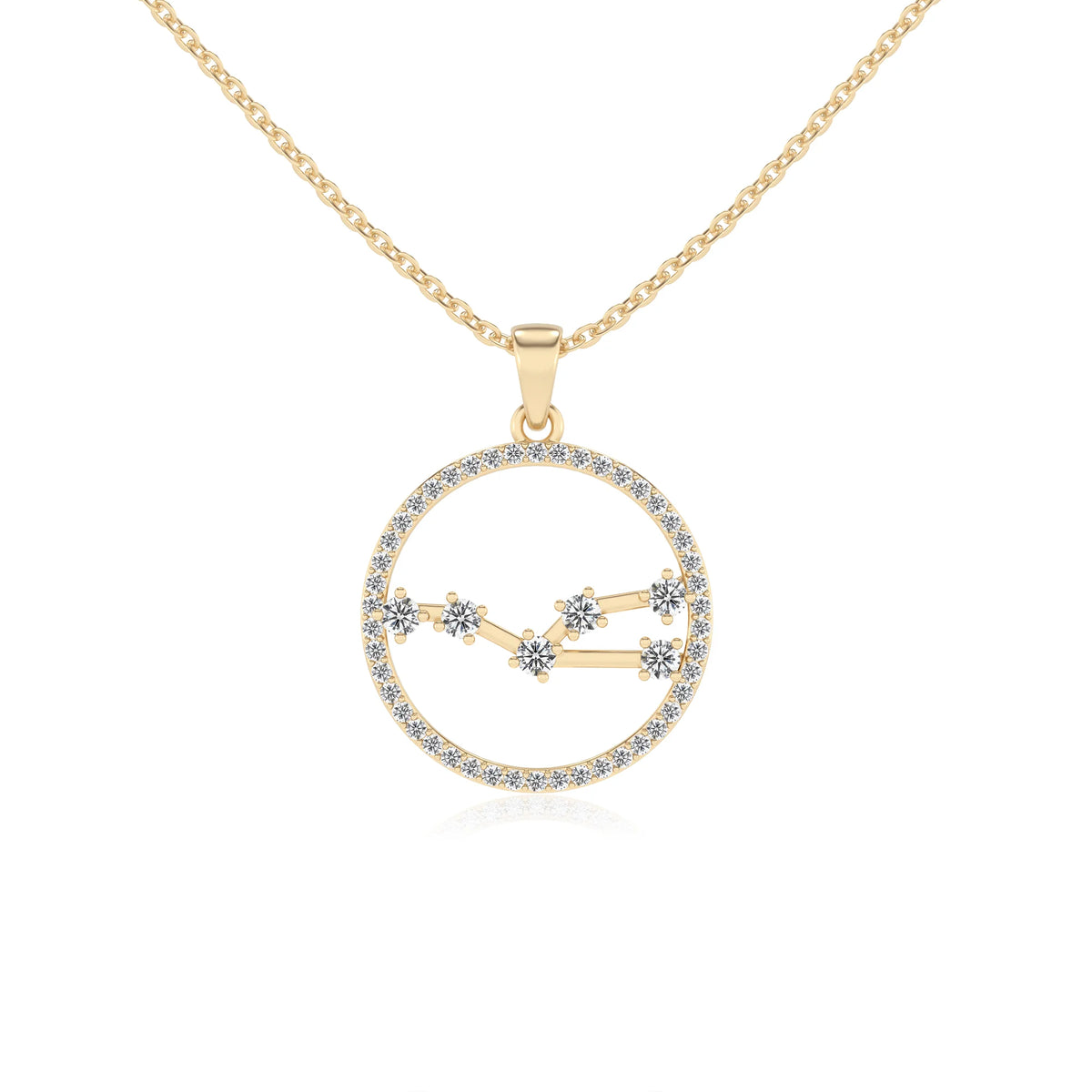 lab grown moissanite round necklaces in yellow gold 