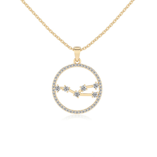 lab grown moissanite round necklaces in yellow gold 