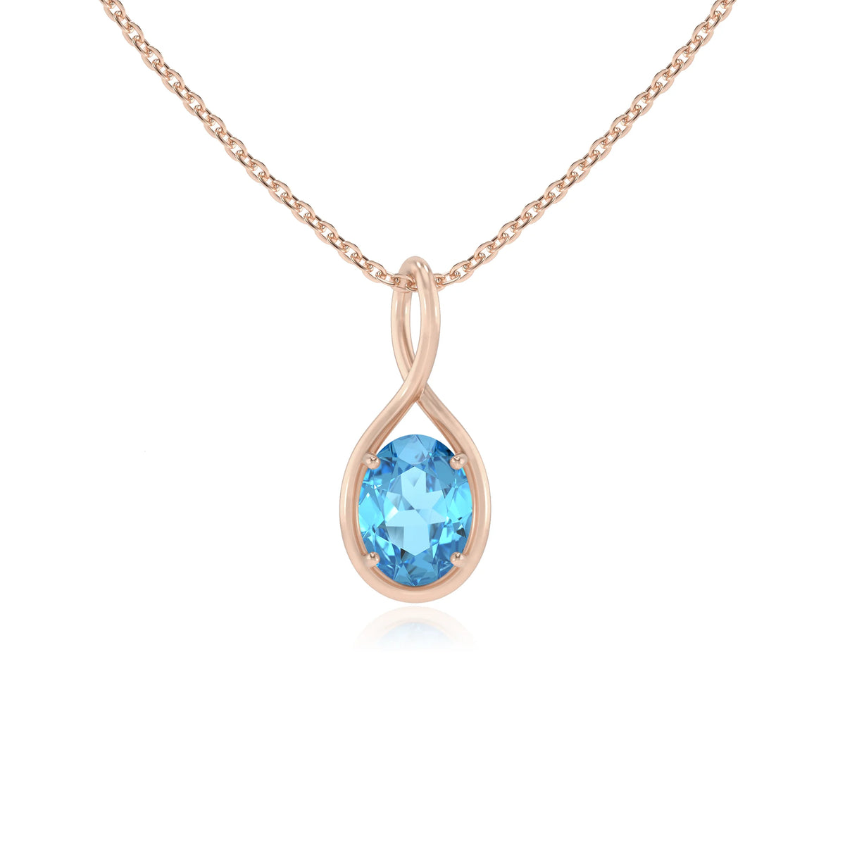 natural swiss-blue-topaz oval solitaire necklaces in rose gold 