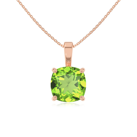 natural peridot cushion solitaire necklaces in rose gold 