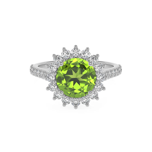natural peridot round solitaire rings in white gold 