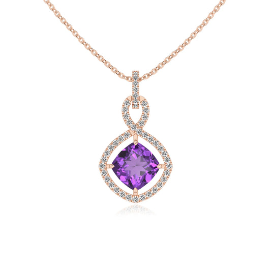 lab grown amethyst cushion infinity necklaces in rose gold 