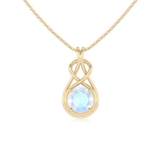 natural rainbow-moonstone round solitaire necklaces in yellow gold 