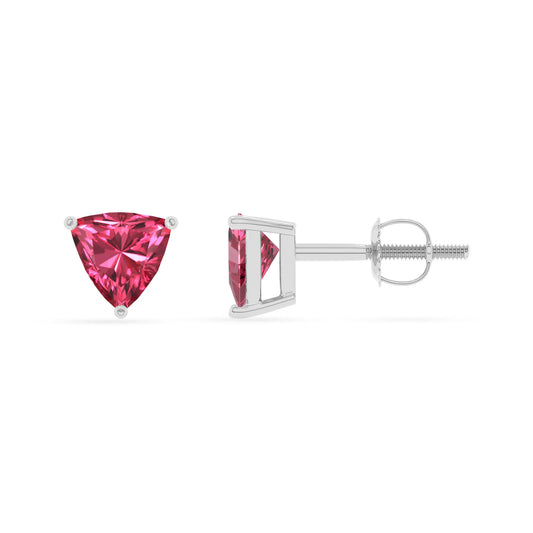 lab grown pink tourmaline trillion stud earrings in sterling silver 