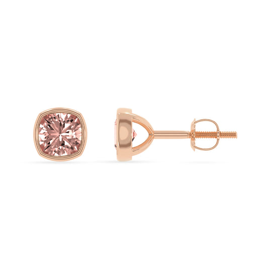 lab grown morganite cushion stud earrings in rose gold 