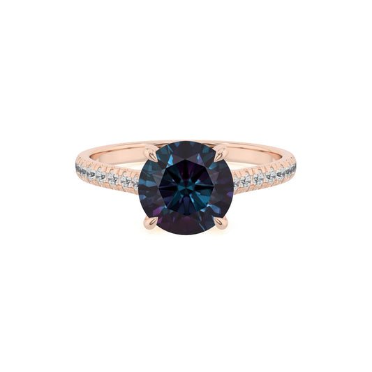 lab grown alexandrite round half eternity solitaire engagement rings in rose gold 