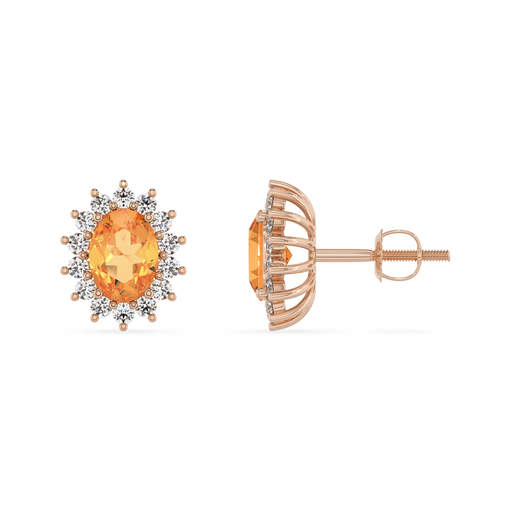 lab grown citrine oval stud earrings in rose gold 