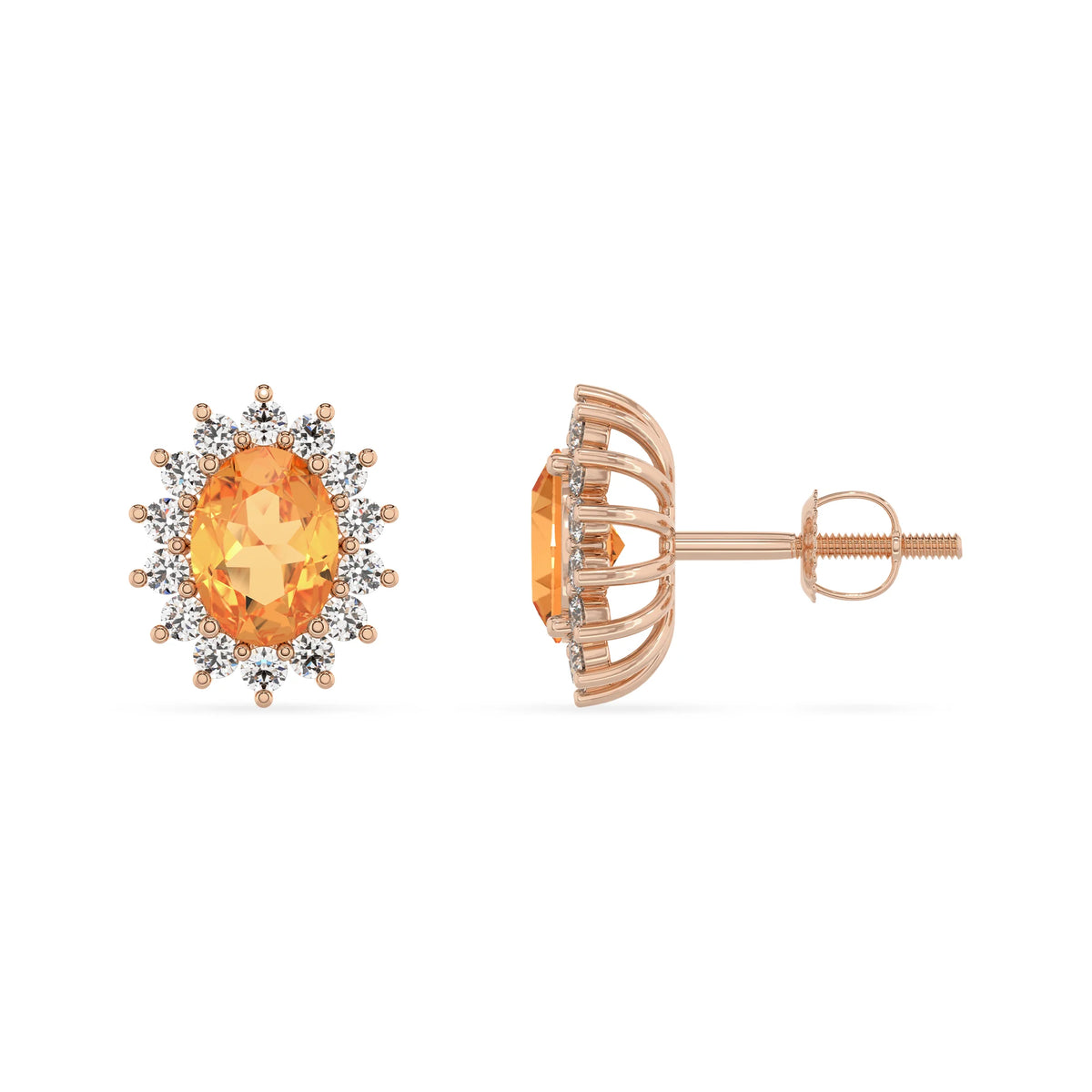 lab grown citrine oval stud earrings in rose gold 