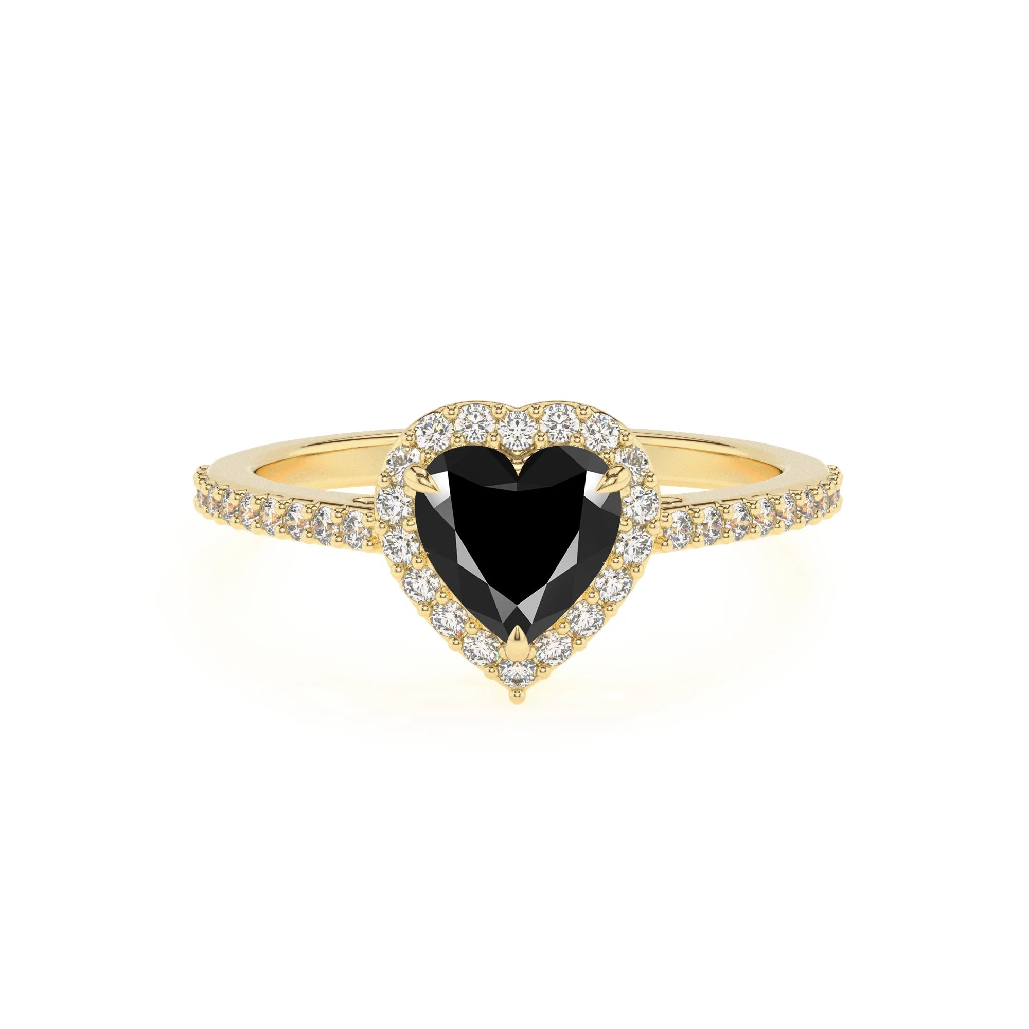 natural black-onyx heart solitaire rings in yellow gold 