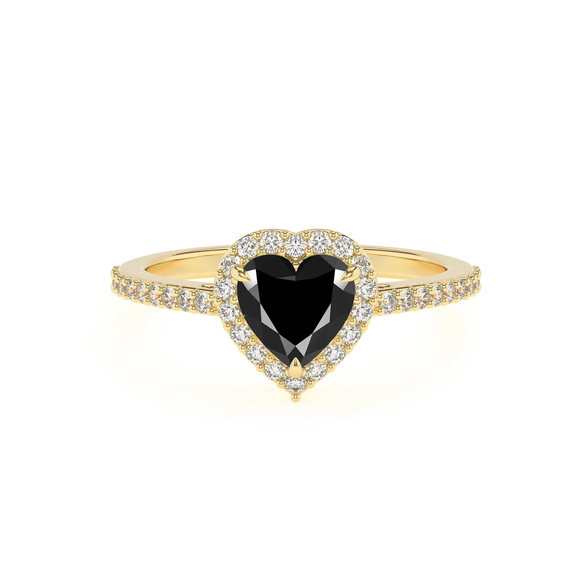 natural black-onyx heart solitaire rings in yellow gold 