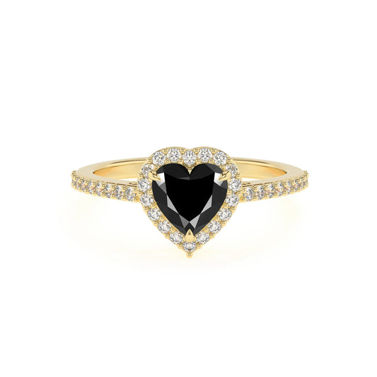 natural black-onyx heart solitaire rings in yellow gold 