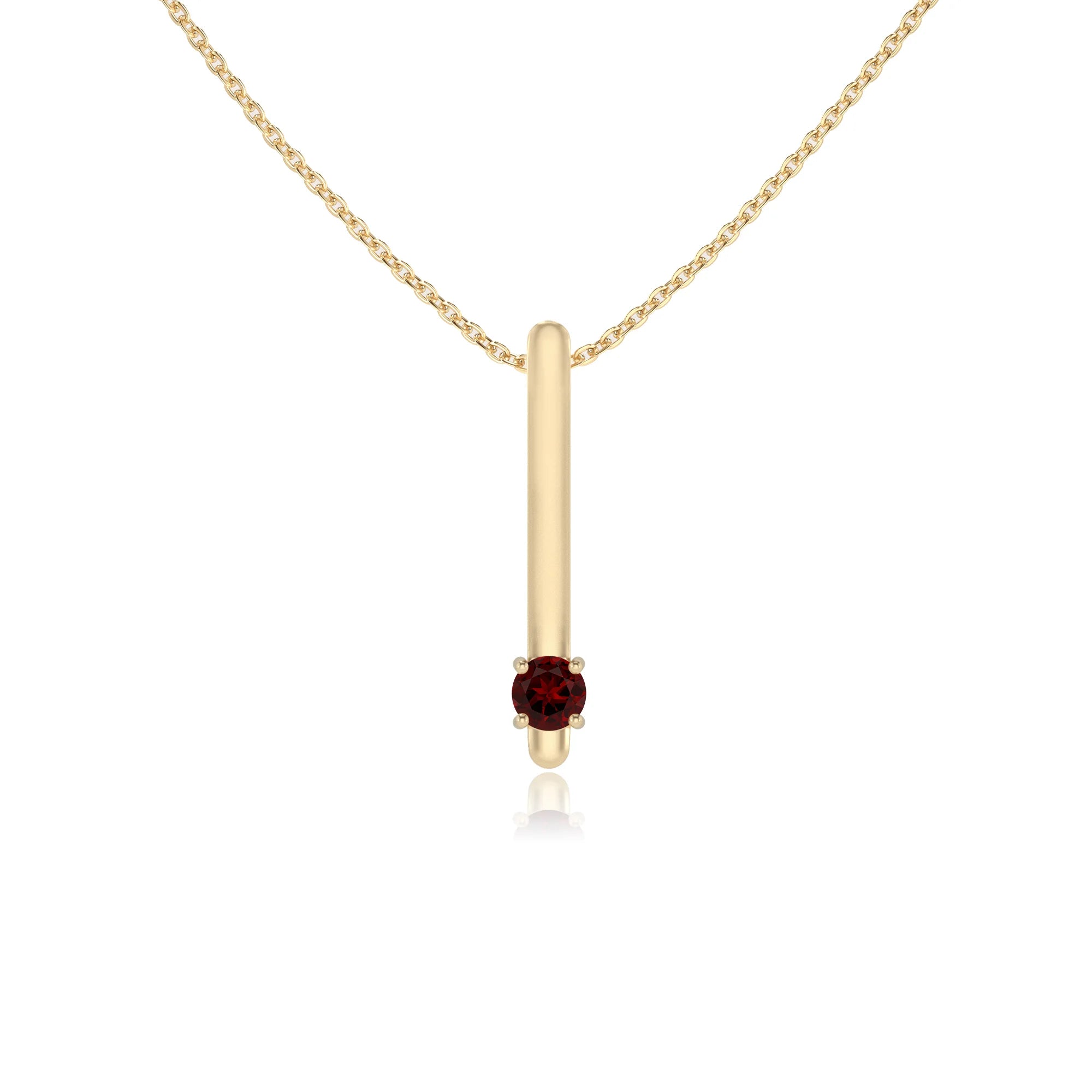 natural garnet round bar necklaces in yellow gold 