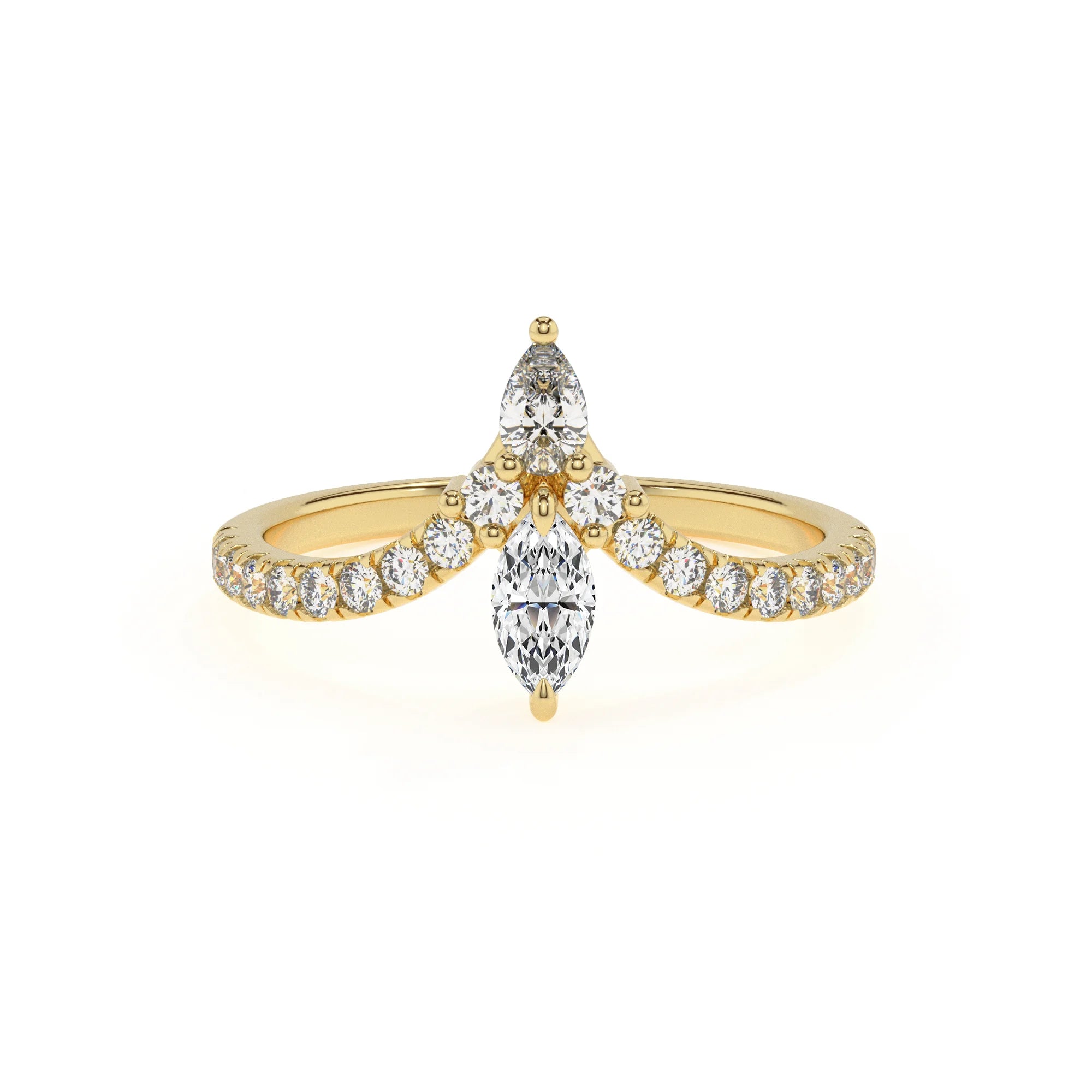 lab grown moissanite marquise solitaire rings in yellow gold 